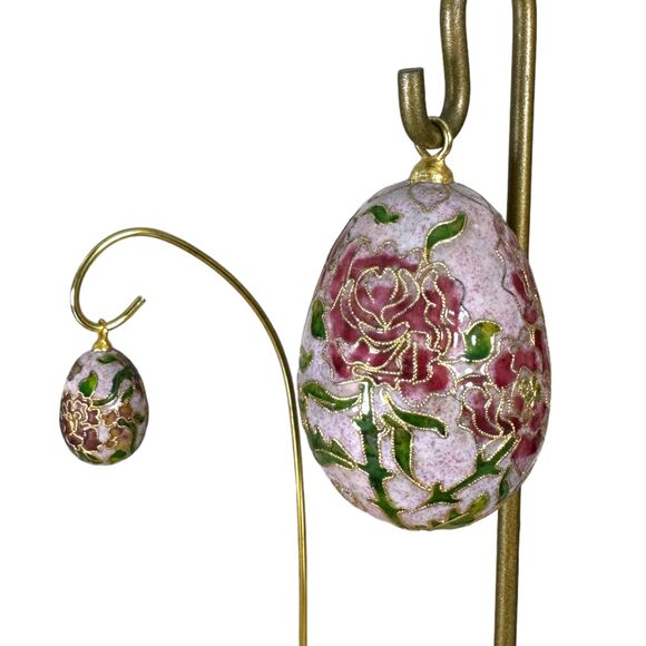 Vintage Cloisonne Floral Purple Christmas Ornament Large and Small Set of 2 - Picture 4 of 6